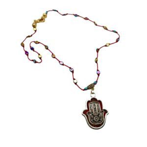 Collar con Hamsa de acero, hilo y hematita