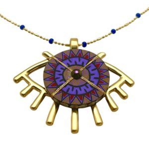 Collar con ojo de madera pintado a mano, pewter con chapa