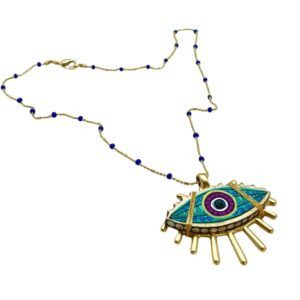 Collar con OJO de madera pintado a mano.