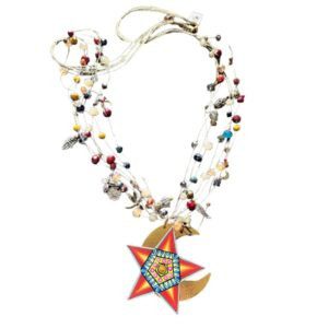 Collar de cristal con Luna y Estrella de madera