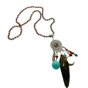 Collar largo con atrapasueños plateado hecho a mano mexican boho