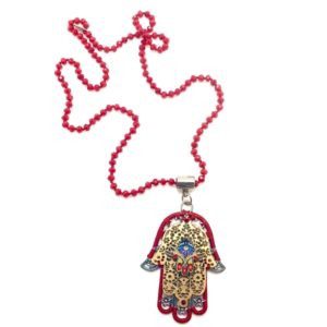 Collar largo Hamsa rojo hecho a mano mexican boho