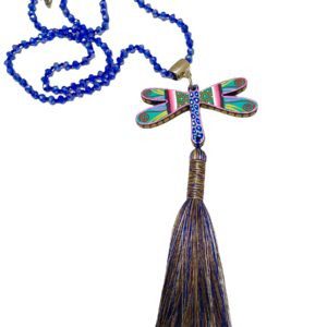 Collar largo Libélula hecho a mano pieza única mexican boho azul