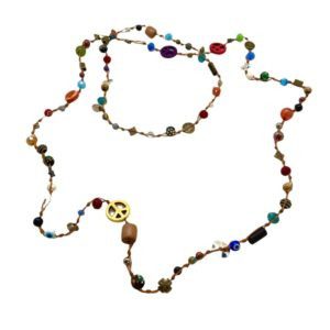 Collar XLargo cordón encerado, metal, piedra y cristal.