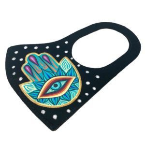 Cubre bocas Hamsa pintado a mano
