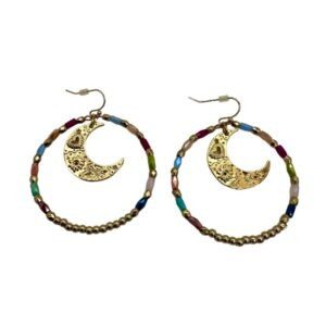 Aretes de aro con cristales y LUNA