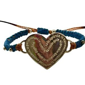 Pulsera con corazón y decreto color plata ajustable azul