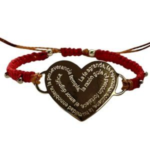 Pulsera con corazón y decreto color plata ajustable roja