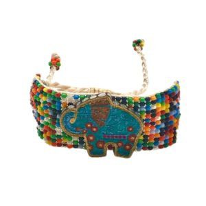 Pulsera de chaquira con Elefante de madera pintado a mano