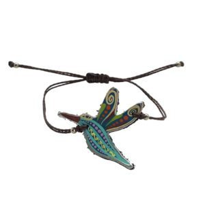 Pulsera de piel con colibrí y cordón encerado