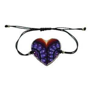 Pulsera de piel con corazón y cordón encerado