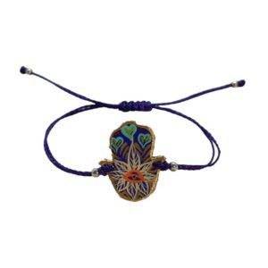 Pulsera de piel con Hamsa y cordón encerado