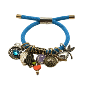 Pulsera de resorte AZUL con dijes de protección y fortuna