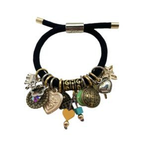 Pulsera de resorte NEGRA con dijes de protección y fortuna