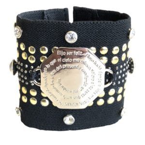 Pulsera placa con decreto color plata resorte (octagonal)