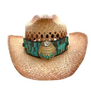 Sombrero “Country” color caramelo con cinta de chaquira y dije de madera