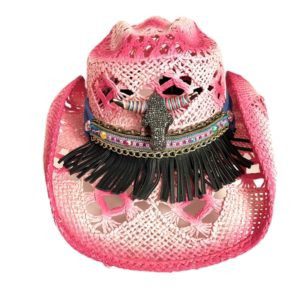 Sombrero “Country” color rosa mexicano y cinta de piel con TORO