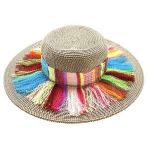 Sombrero color café y banda de telar