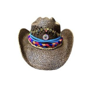 Sombrero con trenza de yute y colores flor