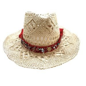 Sombrero Country flex color paja con rojo
