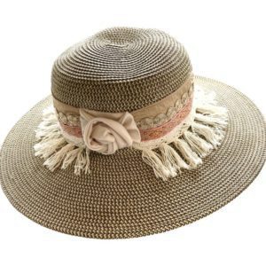 Sombrero de Celulosa color café y cinta bordada