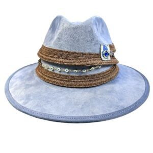 Sombrero de Gamuza azul claro con cinta de yute