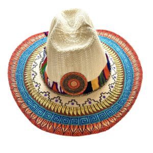 Sombrero pintado a mano con cinta tejida de colores