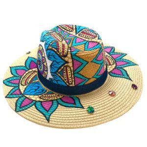 Sombrero pintado a mano pieza única cinta mezclilla y cristales