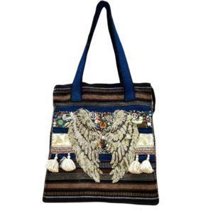 Bolsa Cafe y Mezclilla con Alas bordada a mano