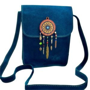 Bolsa de gamuza cruzada hecha a mano color marino