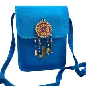Bolsa de gamuza cruzada hecha a mano color turquesa