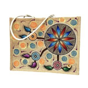 Bolsa de yute con atrapasueños pintado a mano