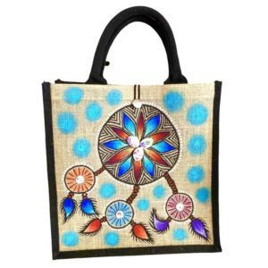 Bolsa de yute con atrapasueños pintado a mano