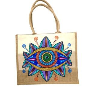Bolsa de yute con ojo pintado a mano