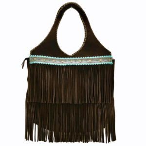 Bolsa XL de gamuza con flecos de gamuza color chocolate