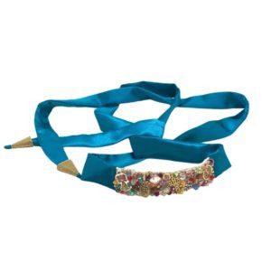 Cinta multiusos bordada a mano y puntas de satín azul tuquesa