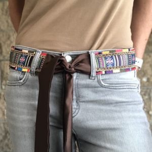 Cinturón y/o Asa para bolsa con cinta de colores y satín café